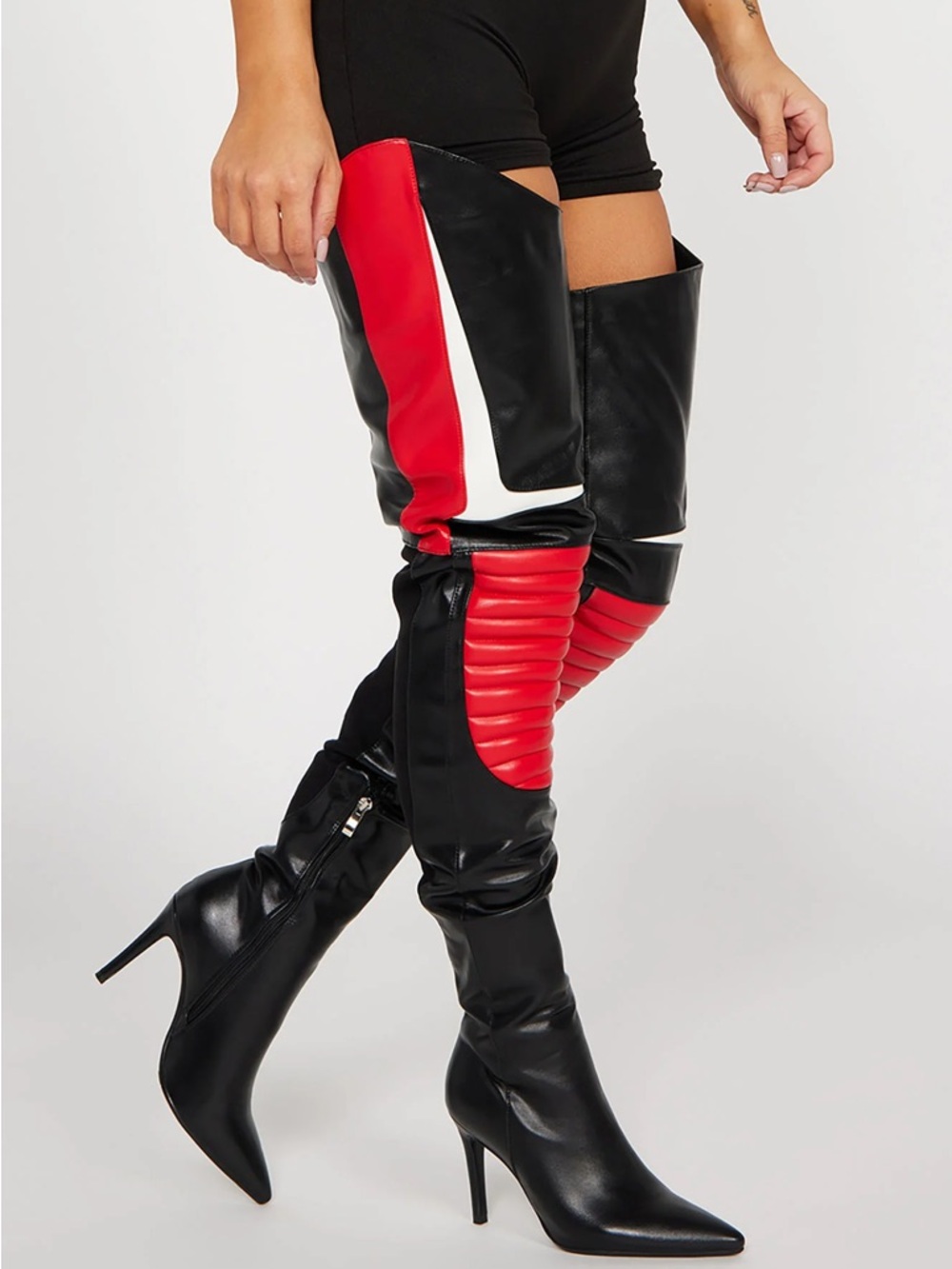 Azarayah mixed media over the knee boot. Size red